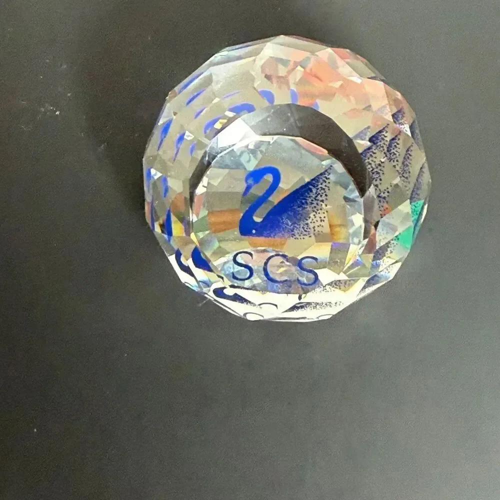Swarovski SCS Crystal Paperweight Blue Swan Logo Faceted 2